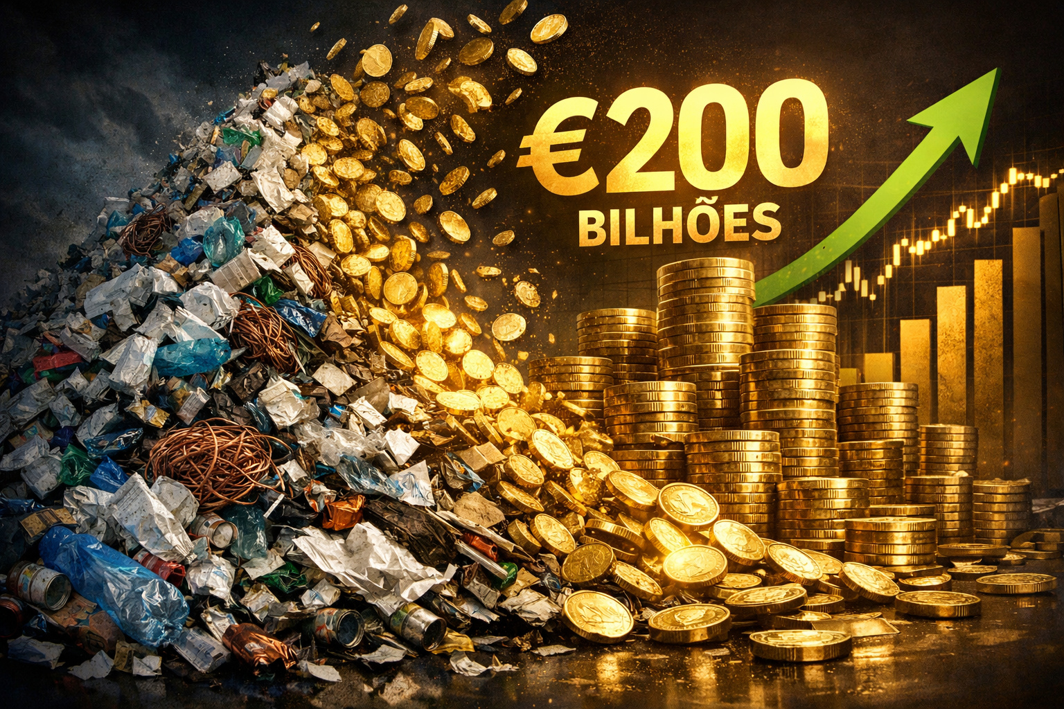 Montanha de resíduos recicláveis representando € 200 bilhões desperdiçados por ano