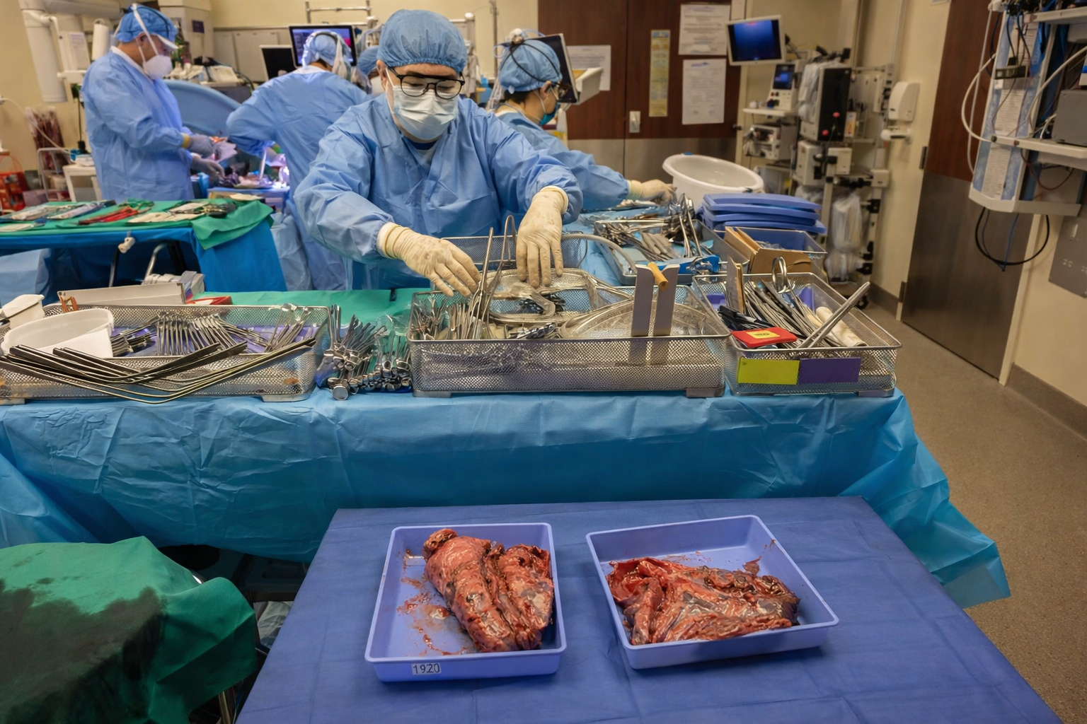 Cirurgiões da Northwestern Medicine durante procedimento inédito