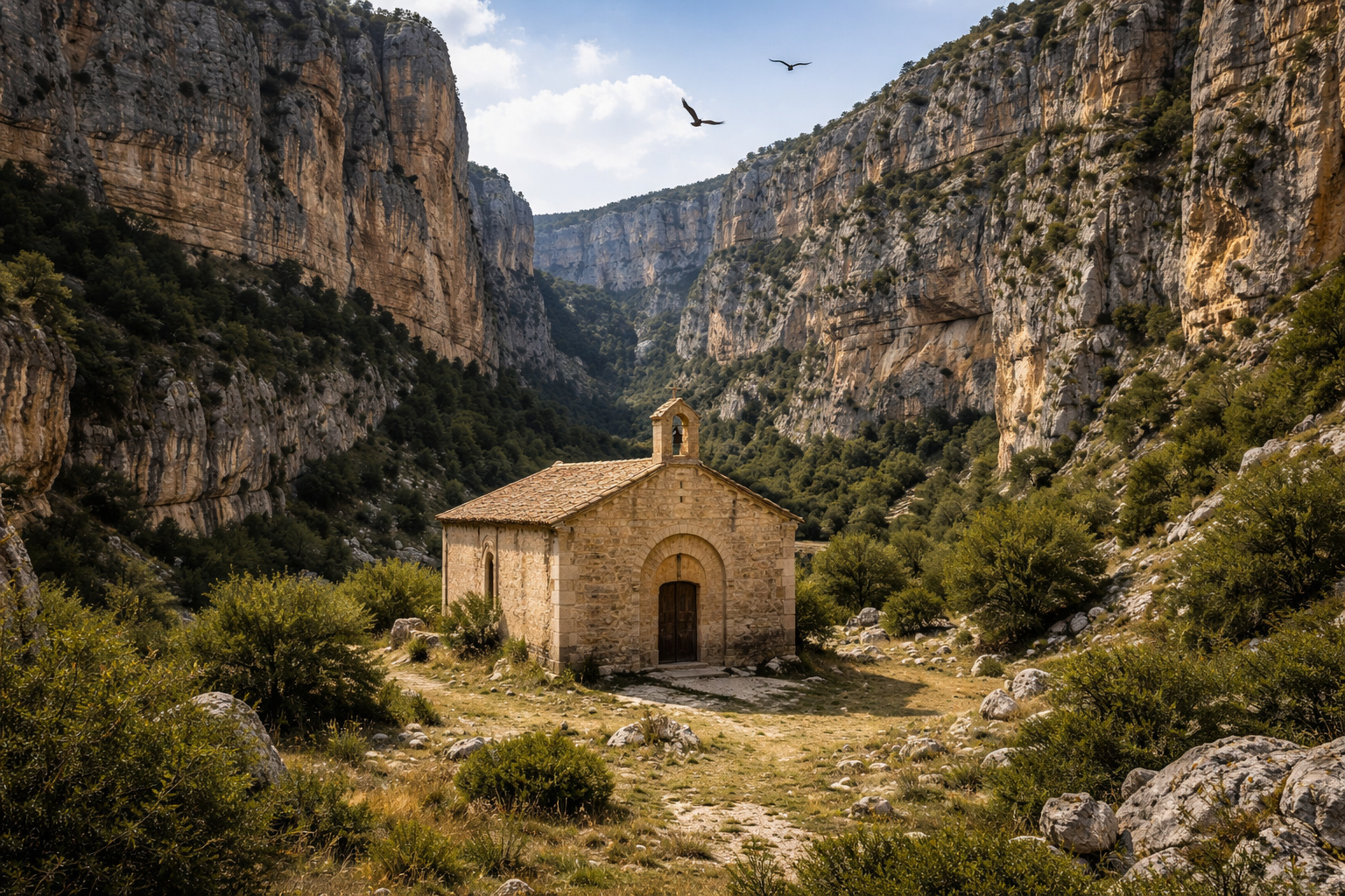 Ermida de San Bartolomé no Cânion do Rio Lobos, construção medieval ligada aos templários em parque natural da Espanha