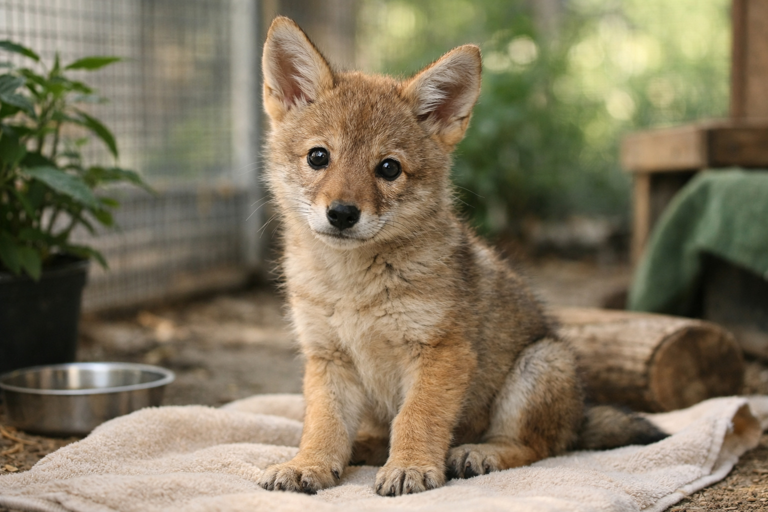 Filhote de coiote em centro de reabilitação após resgate nos Estados Unidos