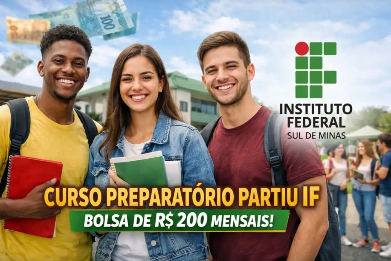 Ganhe R$ 200 por mês para estudar! IFSULDEMINAS abre 360 vagas para curso preparatório que ensina sobre Língua Portuguesa, Matemática, Ciências e mais, com bolsa de R$ 200 e processo seletivo por sorteio eletrônico