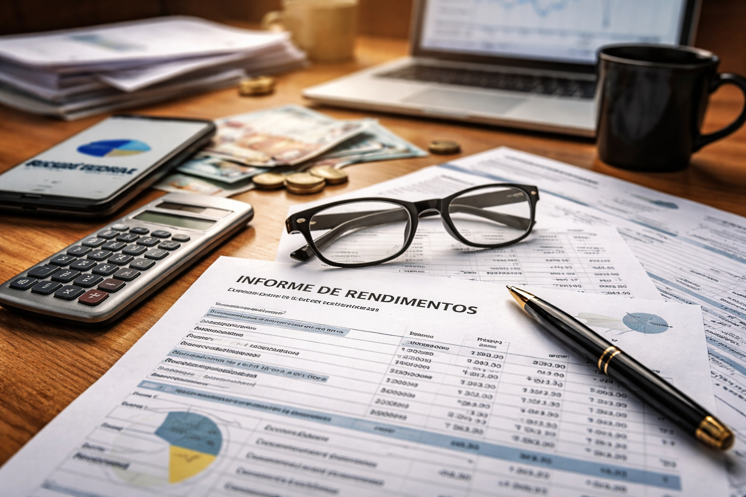 Contribuinte organizando comprovantes de rendimentos e utilizando computador para preencher a declaração do Imposto de Renda 2026