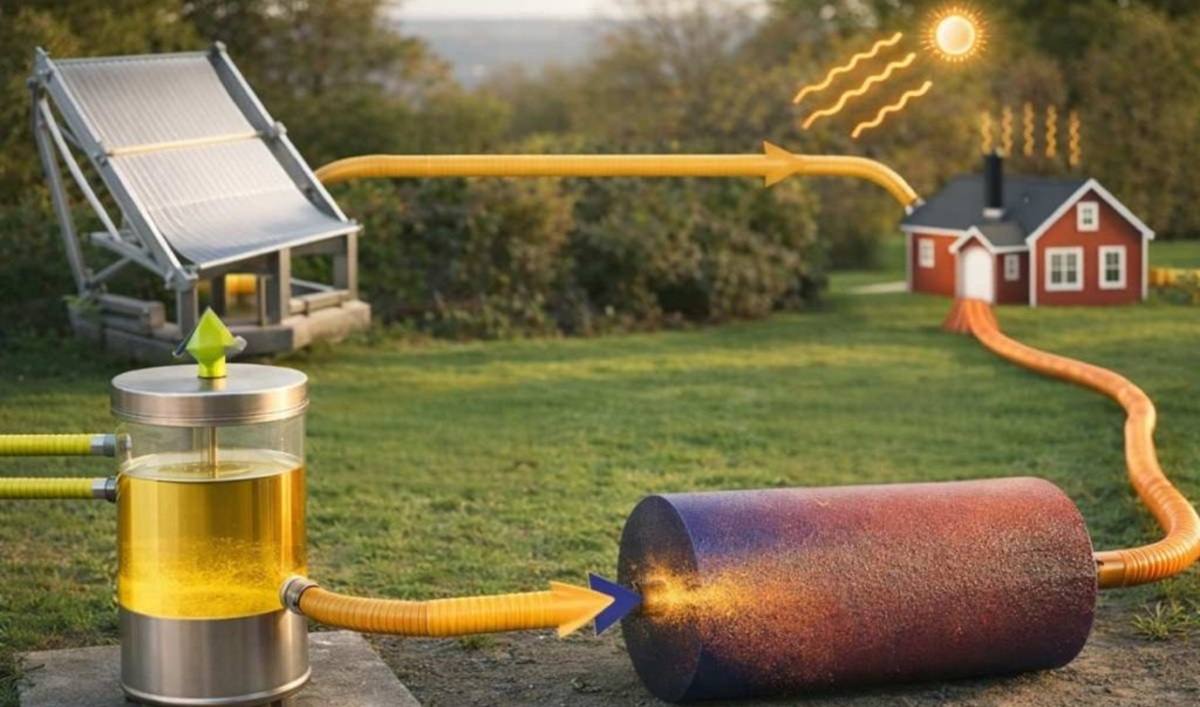 Cientistas criam fluido capaz de armazenar energia solar por meses e liberar calor sob demanda sem baterias ou conversão elétrica.