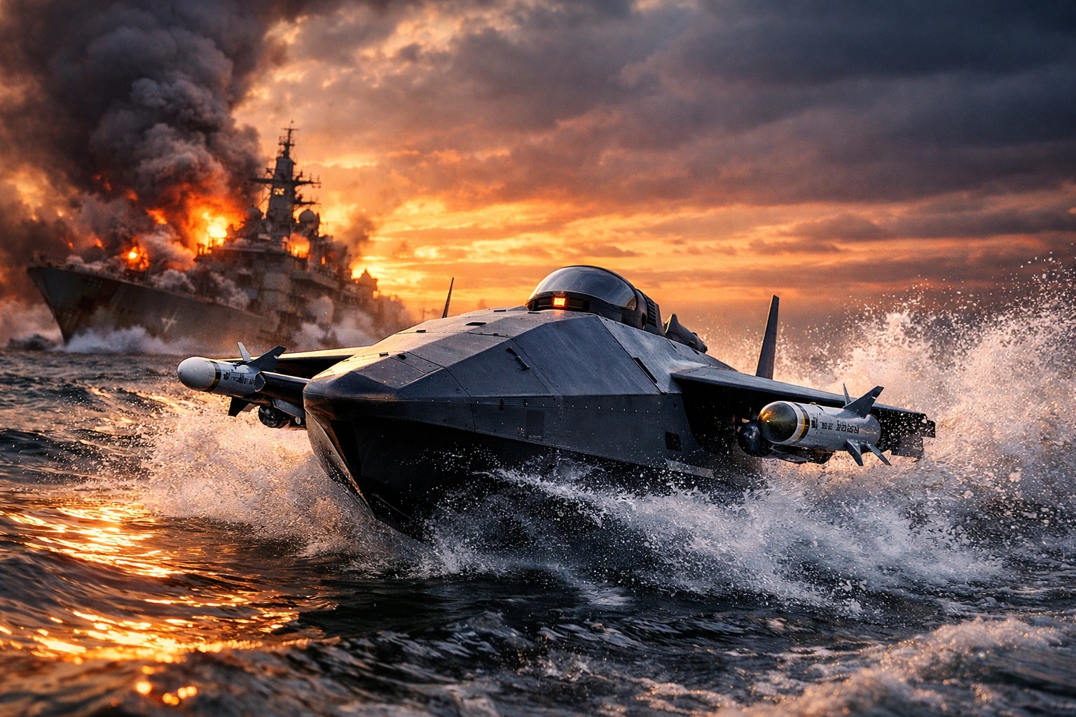 Medindo 5,5 metros de comprimento, 1,1 tonelada de deslocamento e velocidade de 78 km/h, o Magura V5 é drone naval ucraniano equipado com ogiva de 320 kg, mísseis R-73 e AIM-9 Sidewinder que afundou 8 navios russos causando US$ 500 milhões em danos à frota do Mar Negro