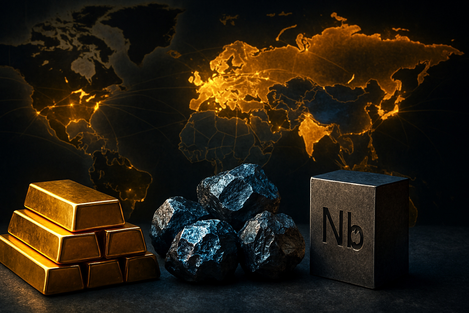 Ouro, terras raras e nióbio passam a formar um tripé estratégico de poder: enquanto bancos centrais acumulam metal precioso, cadeias industriais disputam minerais críticos e países com reservas dominantes ganham vantagem econômica e geopolítica duradoura