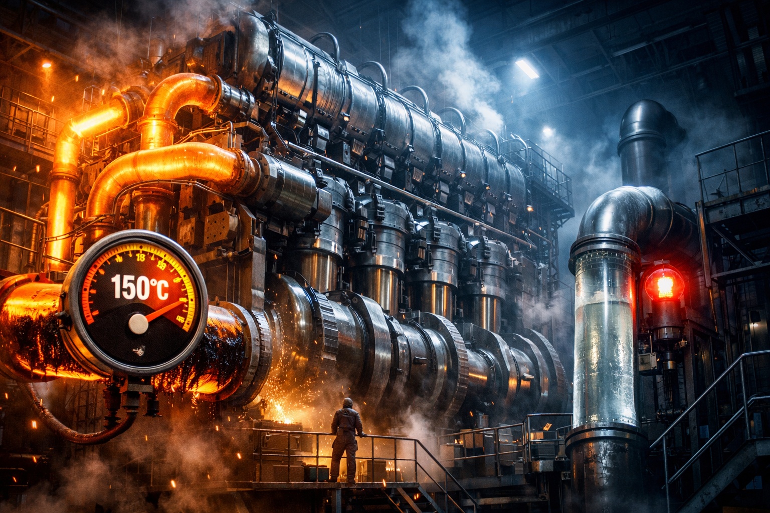 Como um motor de navio de 100.000 cavalos funciona com óleo combustível tão denso que precisa ser aquecido a 150°C para fluir, e por que ele para quando o combustível fica limpo demais