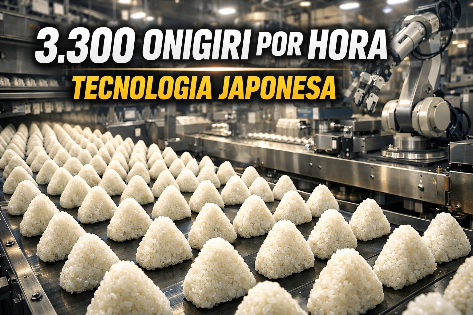 Com máquinas automáticas capazes de moldar até 3.300 onigiri por hora em forma triangular perfeita, o Japão transformou bolas de arroz em um dos alimentos mais produzidos e vendidos do país com tecnologia de produção industrial que sustenta bilhões de unidades ao ano