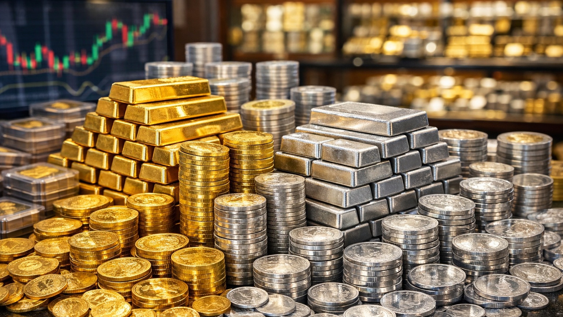 Excesso de ouro e prata, após forte volatilidade, obriga lojas de moedas a limitar compras para evitar riscos financeiros.