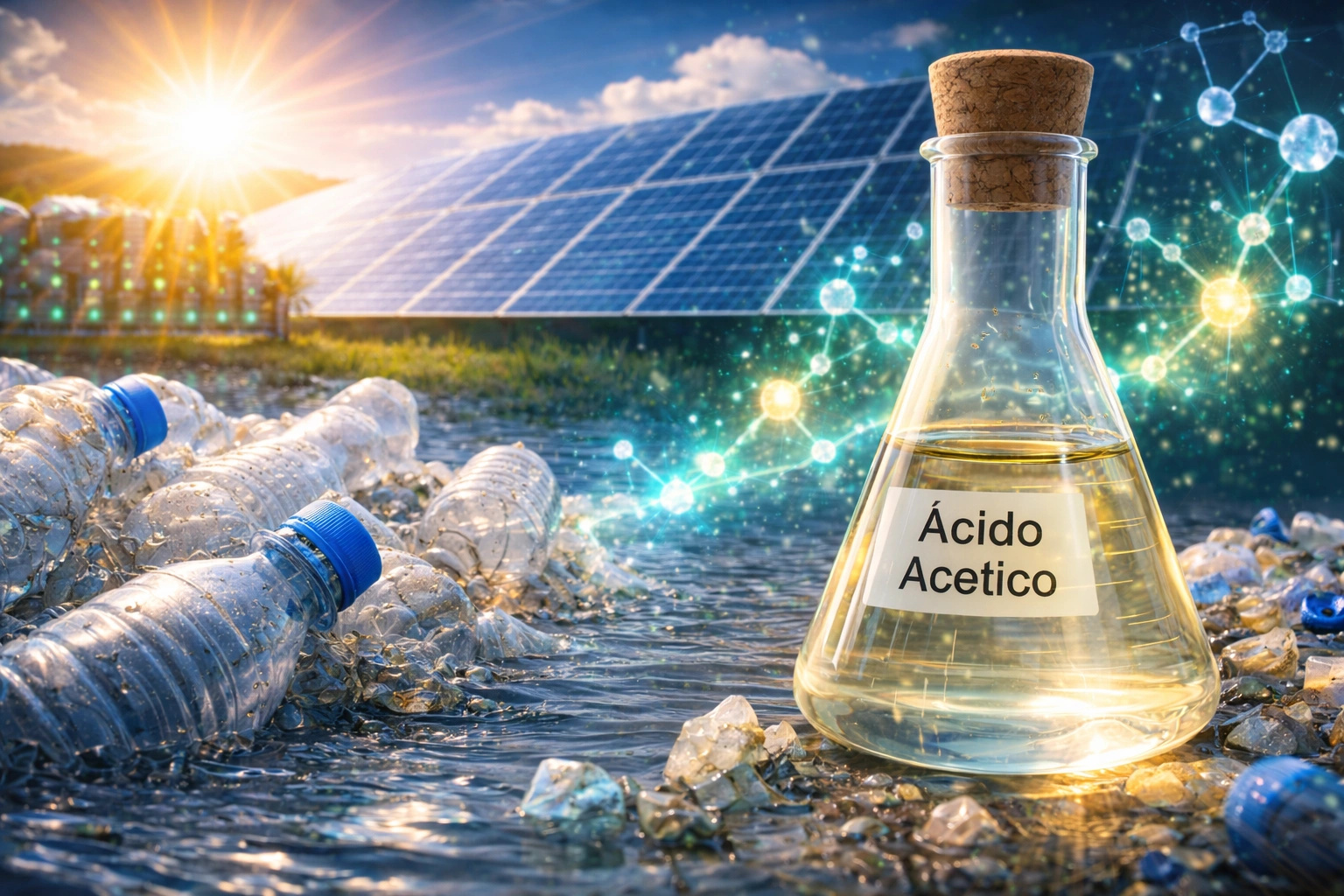 Pesquisadores desenvolveram um catalisador de ferro ativado por luz solar capaz de transformar PVC, PET, PP e qualquer outro tipo de plástico comum em vinagre, o ácido acético, composto usado na indústria química e energética, sem emissão adicional de dióxido de carbono