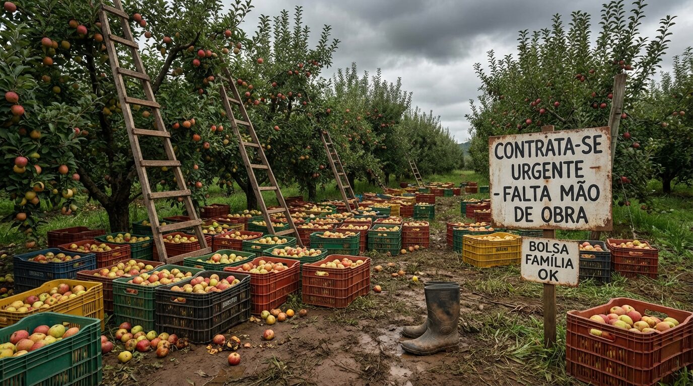 Produtores de maçã culpam falta de colhedores ao Bolsa Família e pedem manter benefício com carteira assinada, enquanto safra maior ameaça virar prejuízo no campo