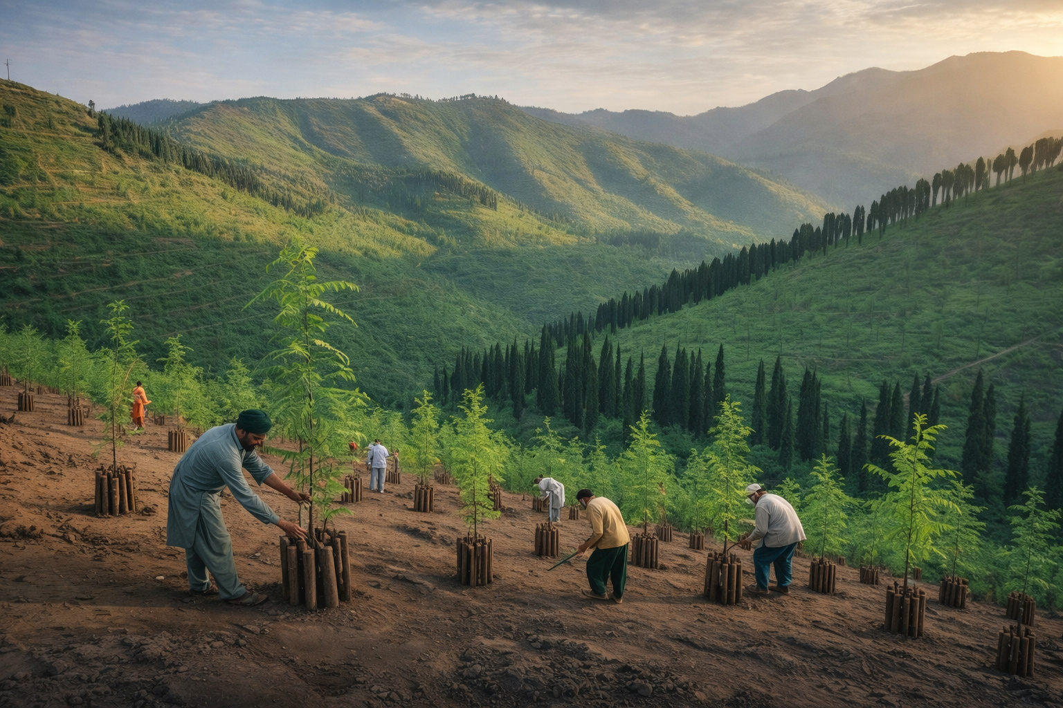 Com mais de 1 bilhão de árvores plantadas em apenas dois anos, o projeto Billion Tree Tsunami no Paquistão restaurou 350 mil hectares de terras degradadas e virou referência no Desafio de Bonn de reflorestamento global