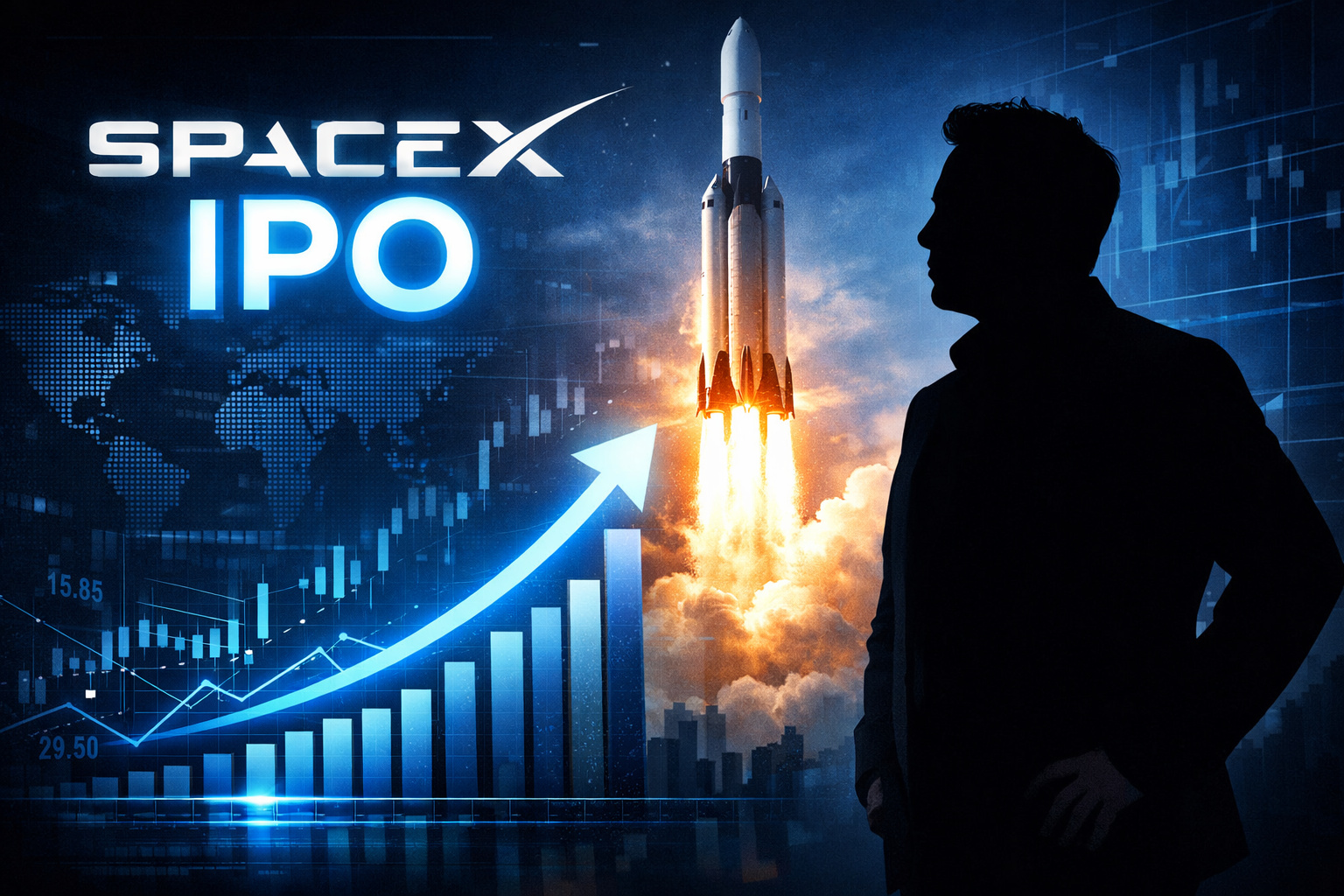 Foguete da SpaceX simbolizando IPO bilionário e expansão em IA