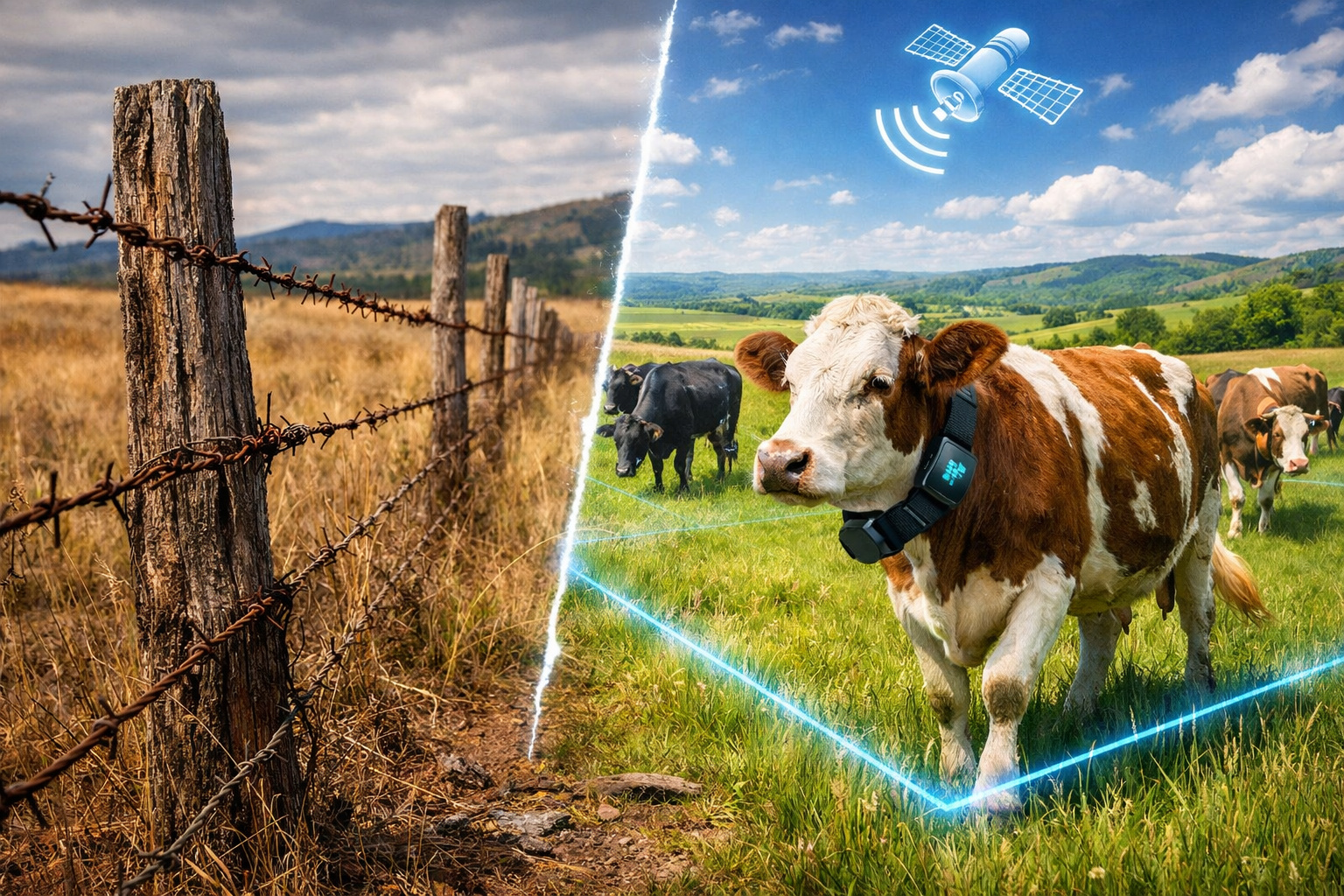 Fazendeiros abandonam quilômetros de arame farpado, adotam cercas virtuais via GPS com coleiras inteligentes, reduzem custos, evitam ferimentos no gado e transformam limites digitais em nova fronteira do manejo pecuário