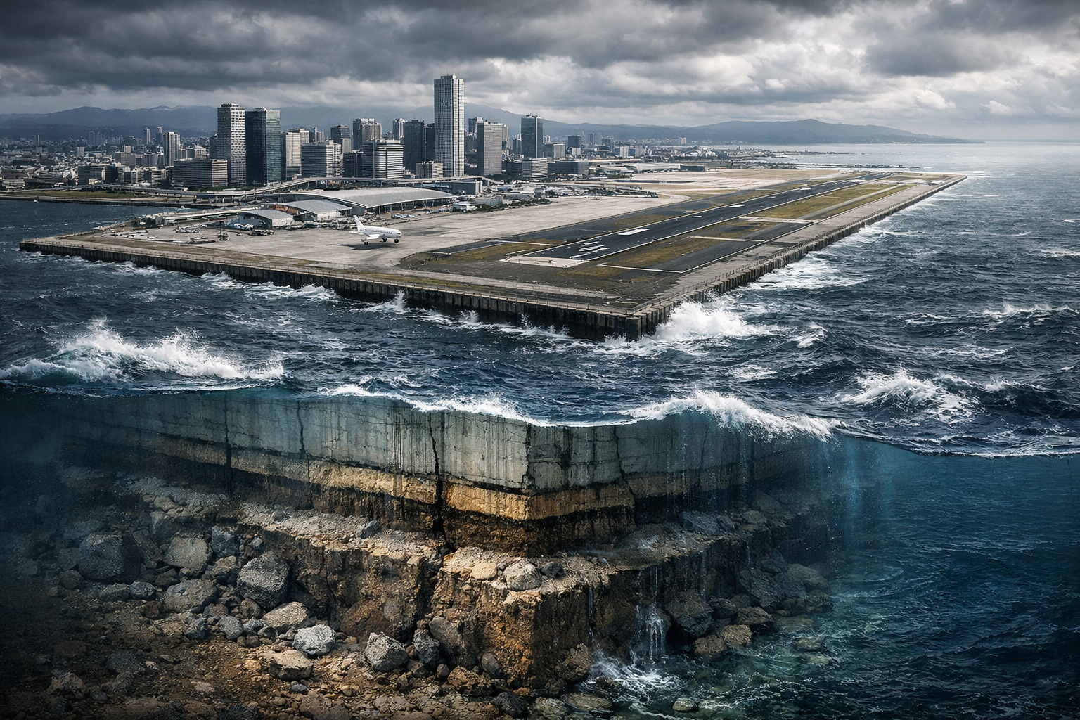 O Japão construiu cidades e aeroportos inteiros sobre o mar, empilhou milhões de metros cúbicos de aterro e agora enfrenta subsidência do solo, risco sísmico e o desafio de manter áreas urbanas abaixo do nível do oceano