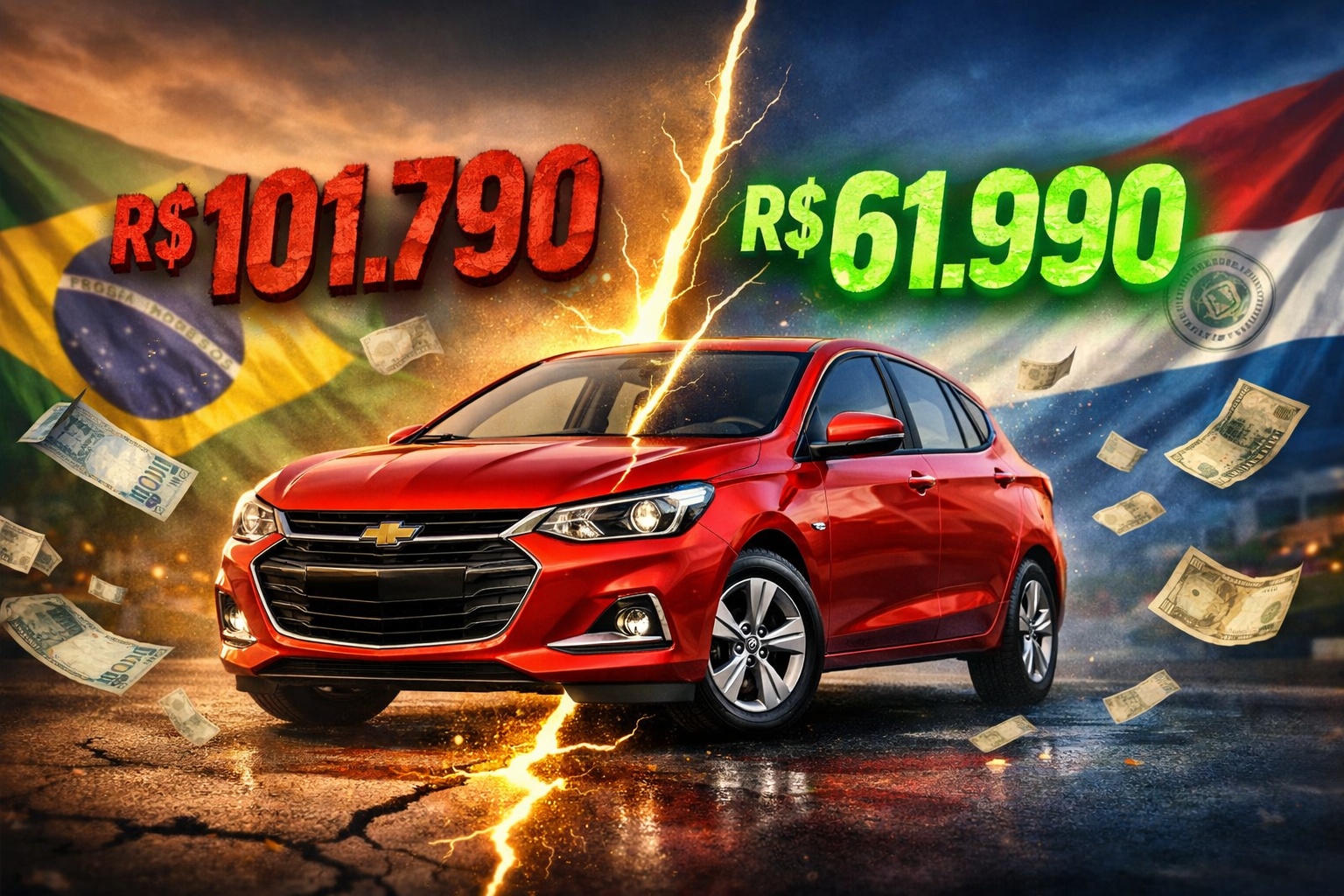 GM Chevrolet Onix fabricado no Brasil é vendido 0 km por R$ 61.990 no Paraguai, enquanto o mesmo modelo custa R$ 101.790 no Brasil; veja por que essa diferença existe