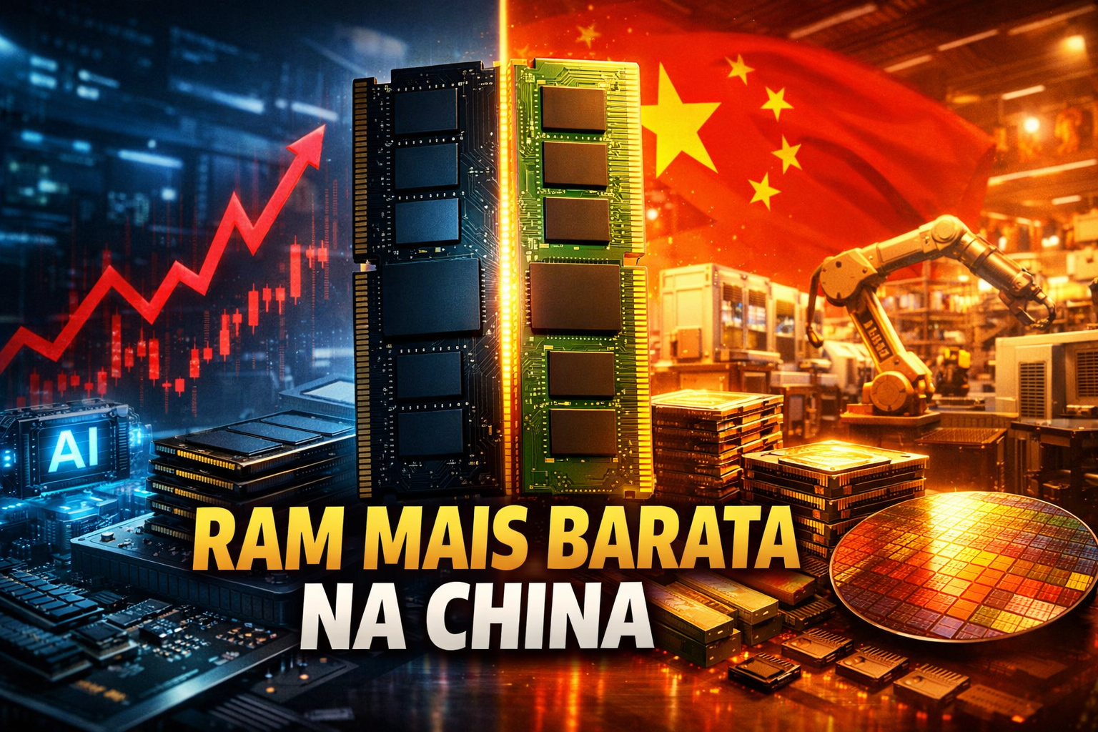 Enquanto a inteligência artificial encarece a memória RAM no mundo, a China vive o movimento inverso: chips até 40% mais baratos, fábricas locais operando no limite e uma corrida silenciosa para ganhar espaço global