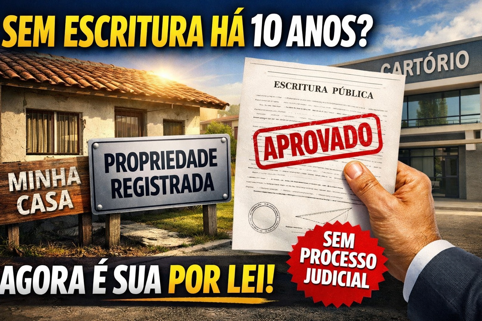 Mora há mais de 10 anos sem escritura da sua casa? Usucapião em cartório transforma posse em propriedade em 6 a 12 meses sem processo judicial e valoriza patrimônio em até 50%