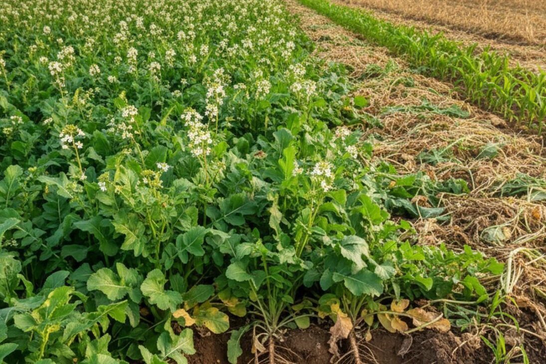 Plantas como girasol y nabo forrajero generan biomasa y ayudan a recuperar suelo compactado sin química.