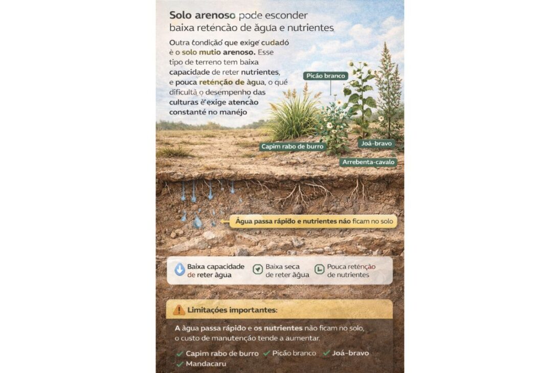 En un sitio, plantas indicadoras revelan suelo raso, brejo y señales de terreno problemático antes de la compra.