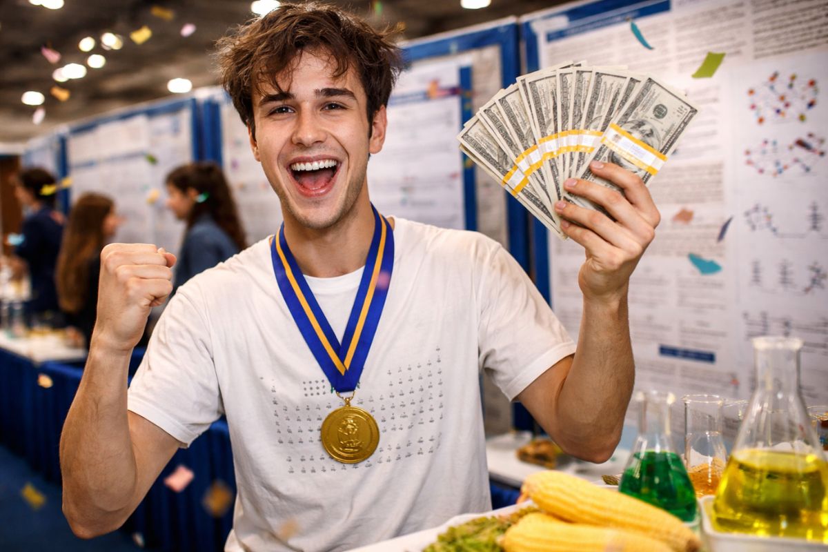 Estudante da Eslováquia vence feira de ciência, cria rota mais barata para antiviral com milho e leva US$ 100 mil após superar quase 1.700 finalistas.