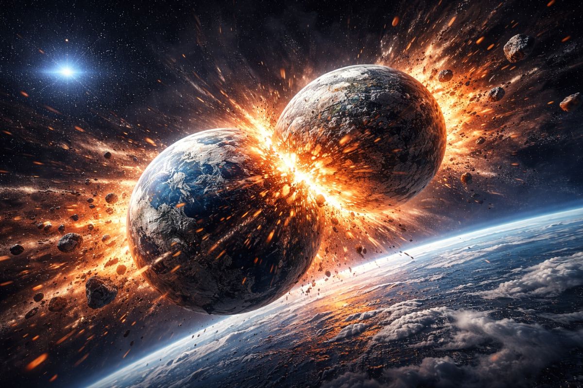 Astrônomos detectam possível colisão gigantesca entre dois planetas a 11 mil anos-luz da Terra, um evento raro que pode revelar como mundos como a Terra e a Lua se formaram
