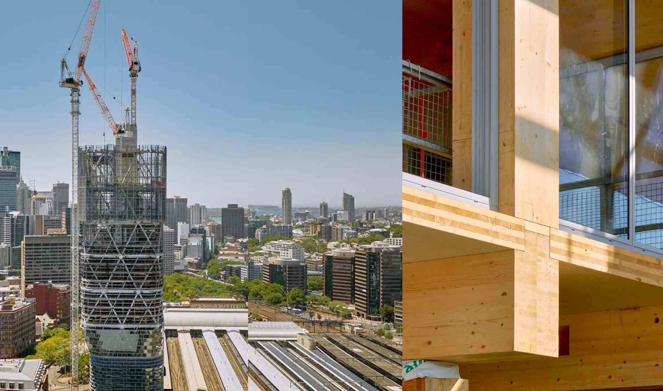 Prédio de madeira Atlassian Central em Sydney terá 183 metros, 39 andares e estrutura híbrida com cerca de 10.000 m³ de madeira estrutural.