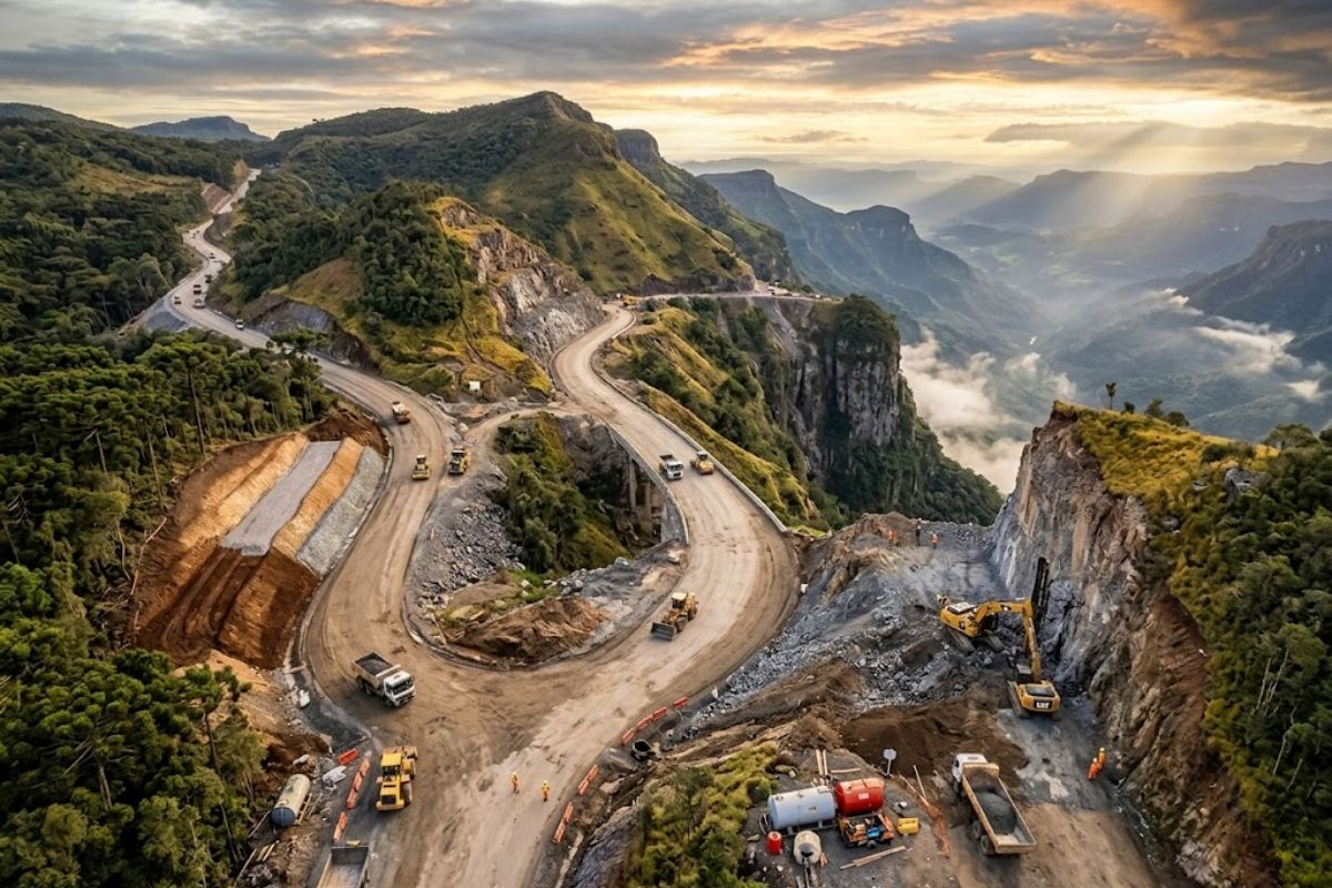 BR-285 avança em novo traçado perto da Serra da Rocinha, em São José dos Ausentes, com trechos em sub base e obra entrando em fase decisiva.