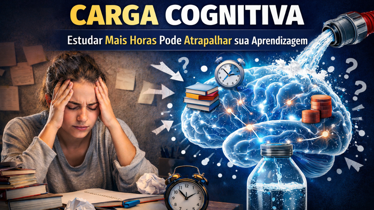 Entenda como a carga cognitiva e a memória de trabalho limitam o cérebro e descubra técnicas de estudo mais eficazes segundo a neurociência.