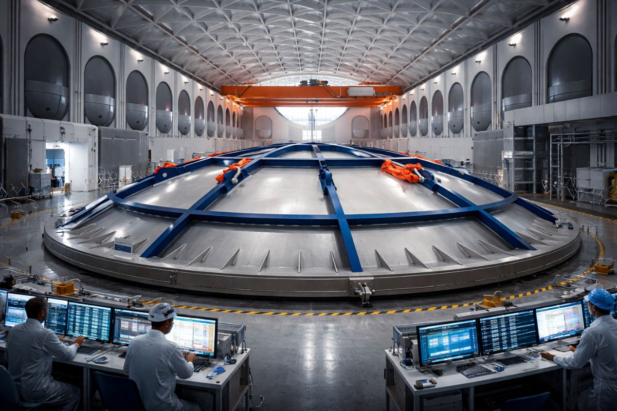 hipergravidade em máquina subterrânea de laboratório ajuda a simular terremotos e testar barragens com antecedência.