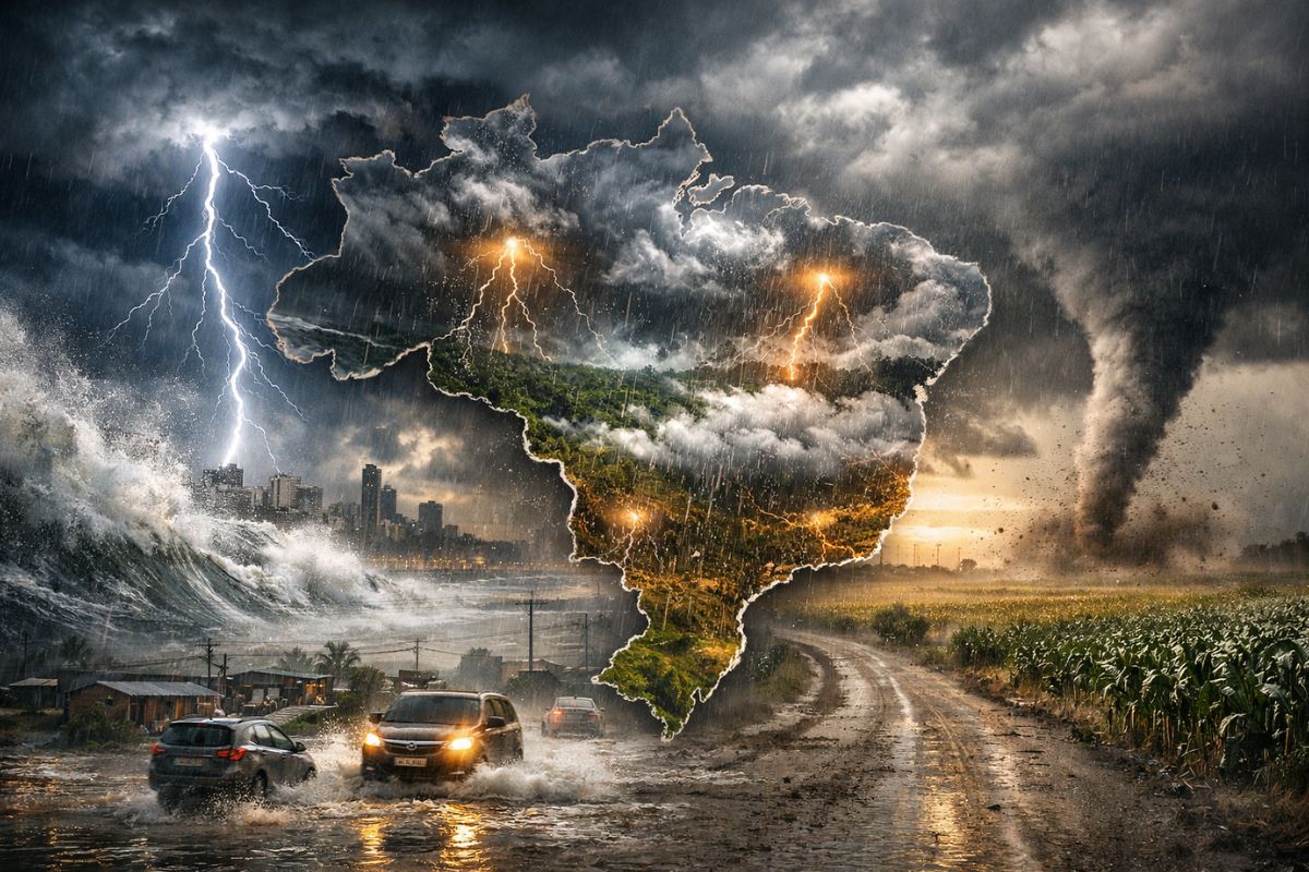 Temporais severos: previsão do tempo alerta para nuvens carregadas com raios e rajadas de vento em todas as regiões do Brasil nesta quinta.