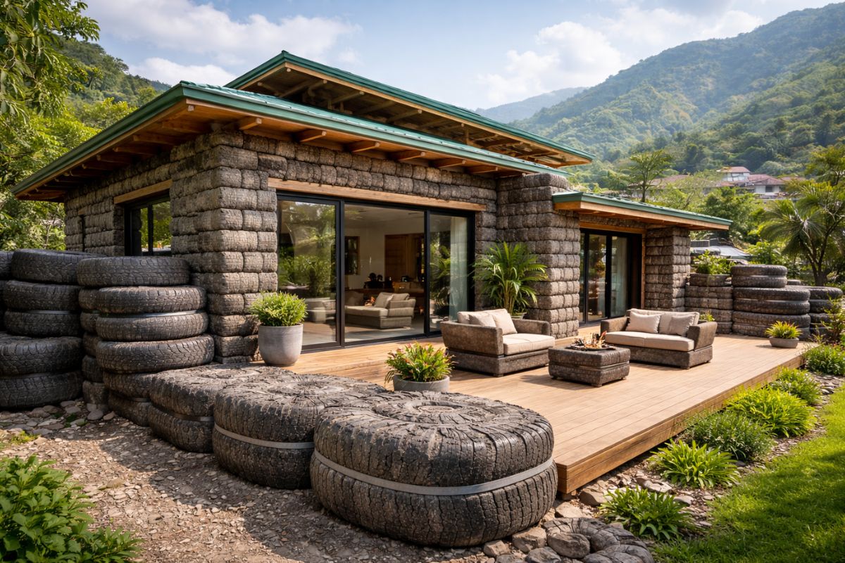 Pneus na Colômbia viram casas em Choachi pelas mãos de Alexandra Posada, que transforma descarte difícil em parede, telhado e estrutura quase eterna.