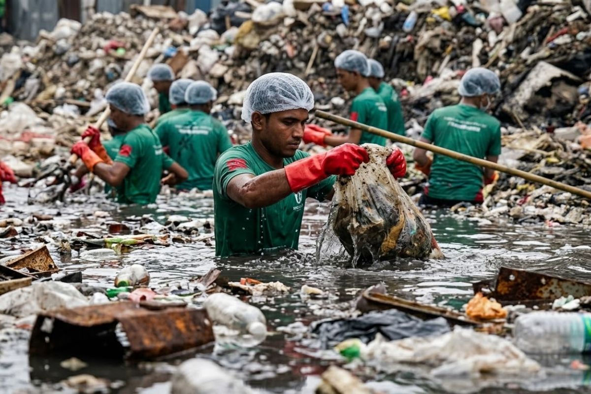 Em Bangladesh, voluntários retiram lixo e resíduos de ruas e rios e mostram como a mobilização pode transformar bairros.