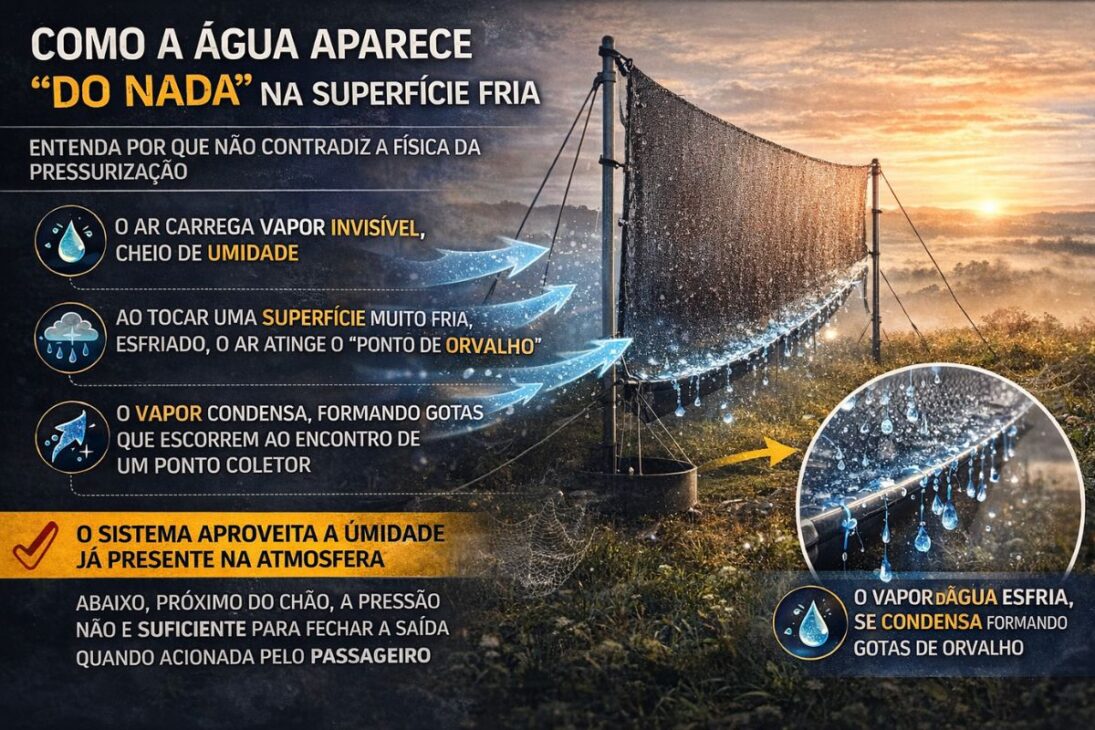 Agua de la atmósfera se convierte en orvalho por condensación en colector simple y puede generar agua potable sin energía.