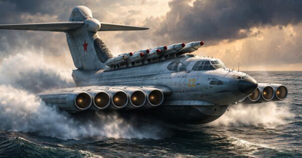 Conheça o Lun-class Ekranoplan, o ecranoplano soviético que voava rente ao mar a 500 km/h e carregava mísseis antinavio na Guerra Fria.
