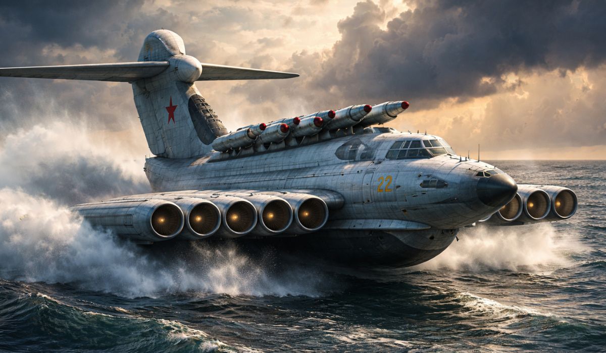 Conheça o Lun-class Ekranoplan, o ecranoplano soviético que voava rente ao mar a 500 km/h e carregava mísseis antinavio na Guerra Fria.
