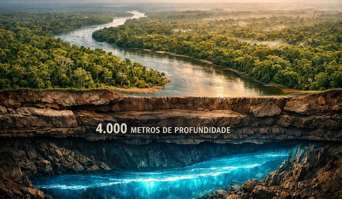 Rio Hamza: estudo aponta fluxo subterrâneo de 6 mil km sob o Amazonas e amplia o debate sobre a hidrologia da Amazônia. (Imagem: Ilustração)
