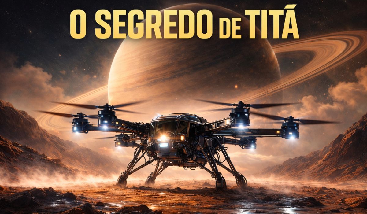NASA prepara a missão Dragonfly para explorar Titã em 2034 e investigar compostos orgânicos ligados à origem da vida. (Imagem: Ilustrativa)