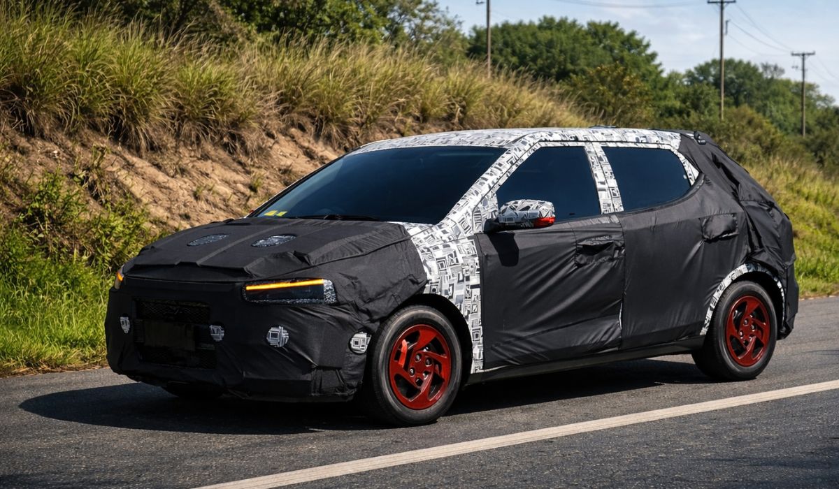 Flagra do novo Hyundai HB20 revela painel com telas integradas, mais tecnologia e interior inspirado em modelos globais da marca. (Imagem: I.A)