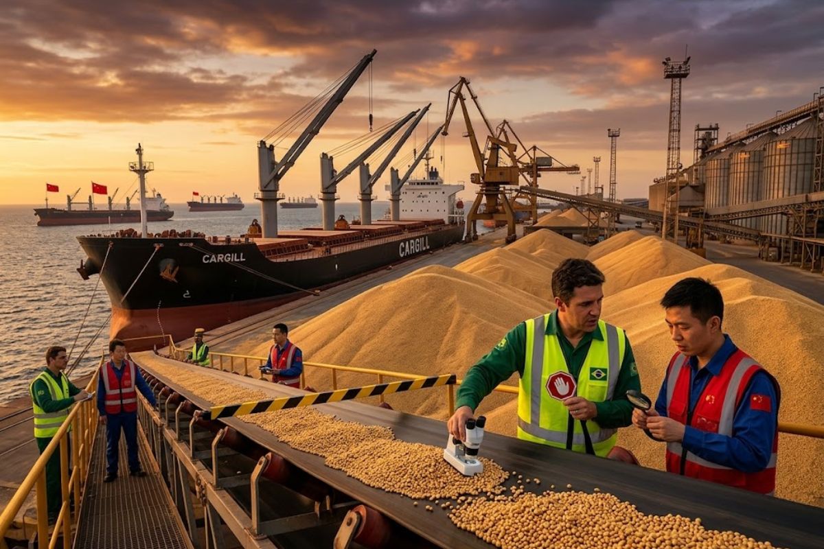 Gigante do agronegócio Cargill suspende operações de soja para a China após mudança na inspeção fitossanitária, elevando o risco sobre embarques brasileiros.