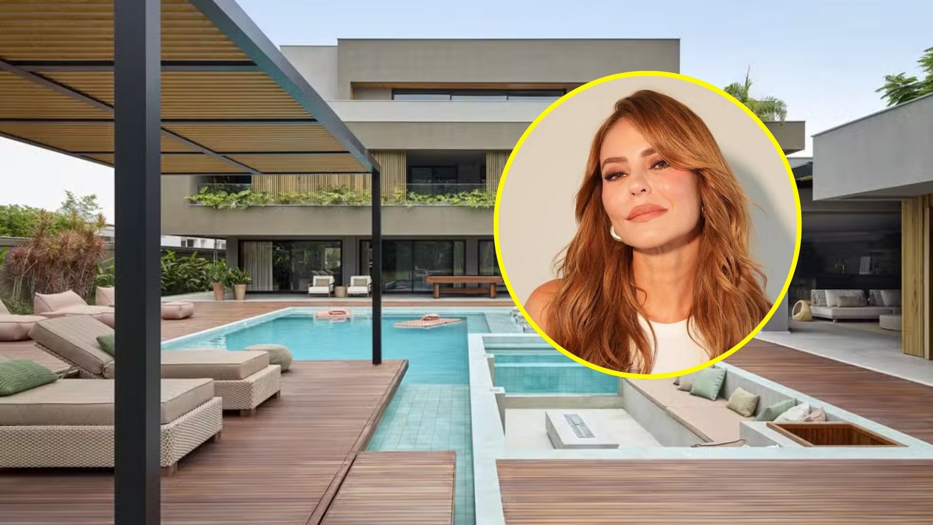 Paolla Oliveira mostra mansão de 1.700 m² na Barra da Tijuca, com painéis de vidro, piscina cercada por vegetação e altar religioso.