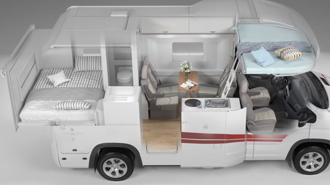 Motorhome futurista com elevador de vidro, segundo andar retrátil e heliponto impressiona e redefine o luxo sobre rodas.