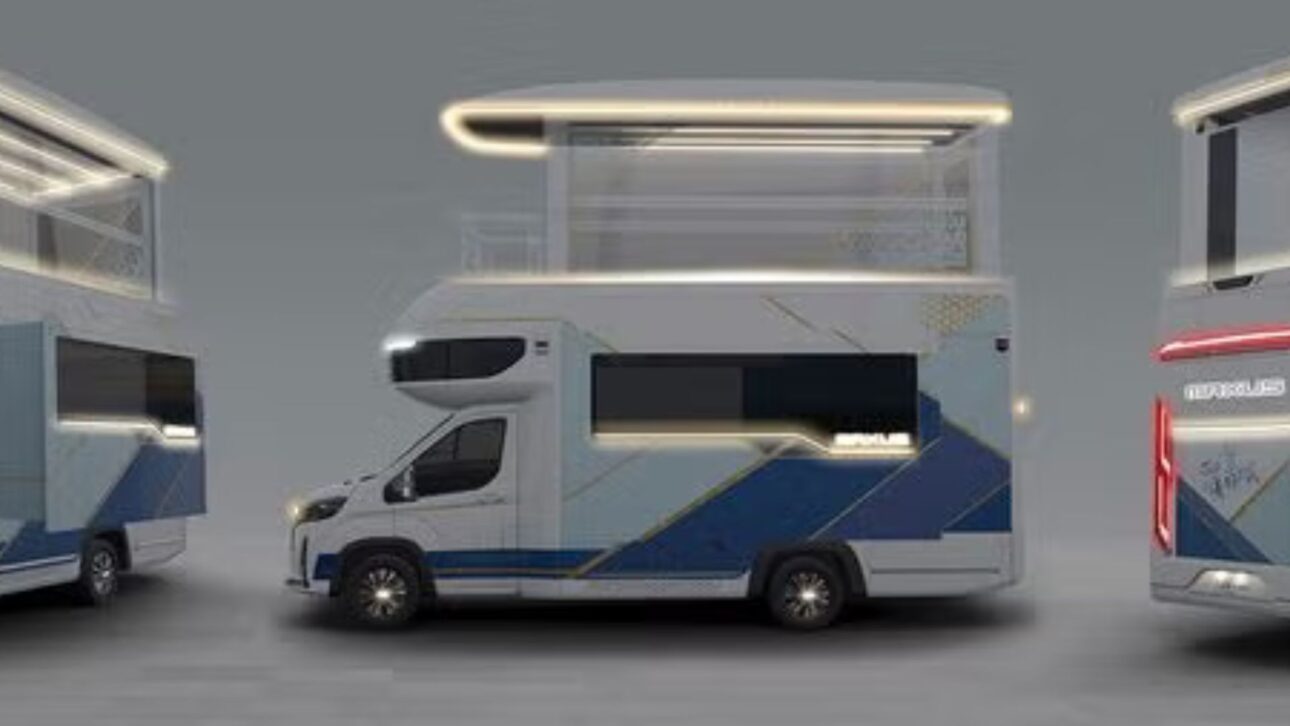 Motorhome futurista com elevador de vidro, segundo andar retrátil e heliponto impressiona e redefine o luxo sobre rodas.