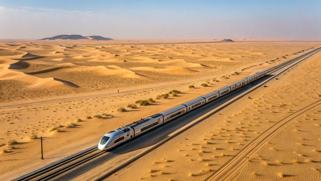 Arabia Saudita elimina 150 millones de m³ de arena y construye ferrocarril de alta velocidad de 450 km entre La Meca y Medina en pleno desierto.