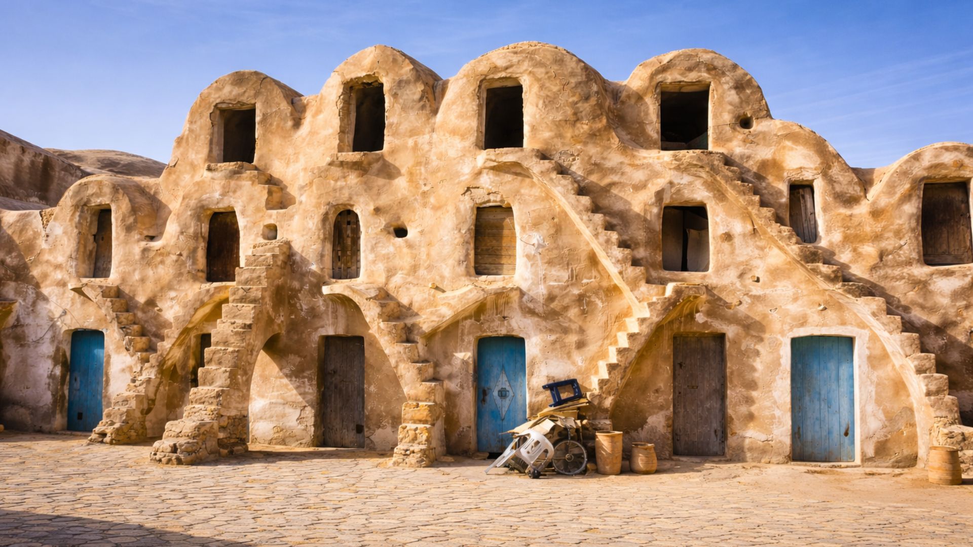 Casas subterrâneas de Matmata, na Tunísia, usam o solo como isolamento natural contra o calor do deserto e ficaram famosas após aparecerem em Star Wars.