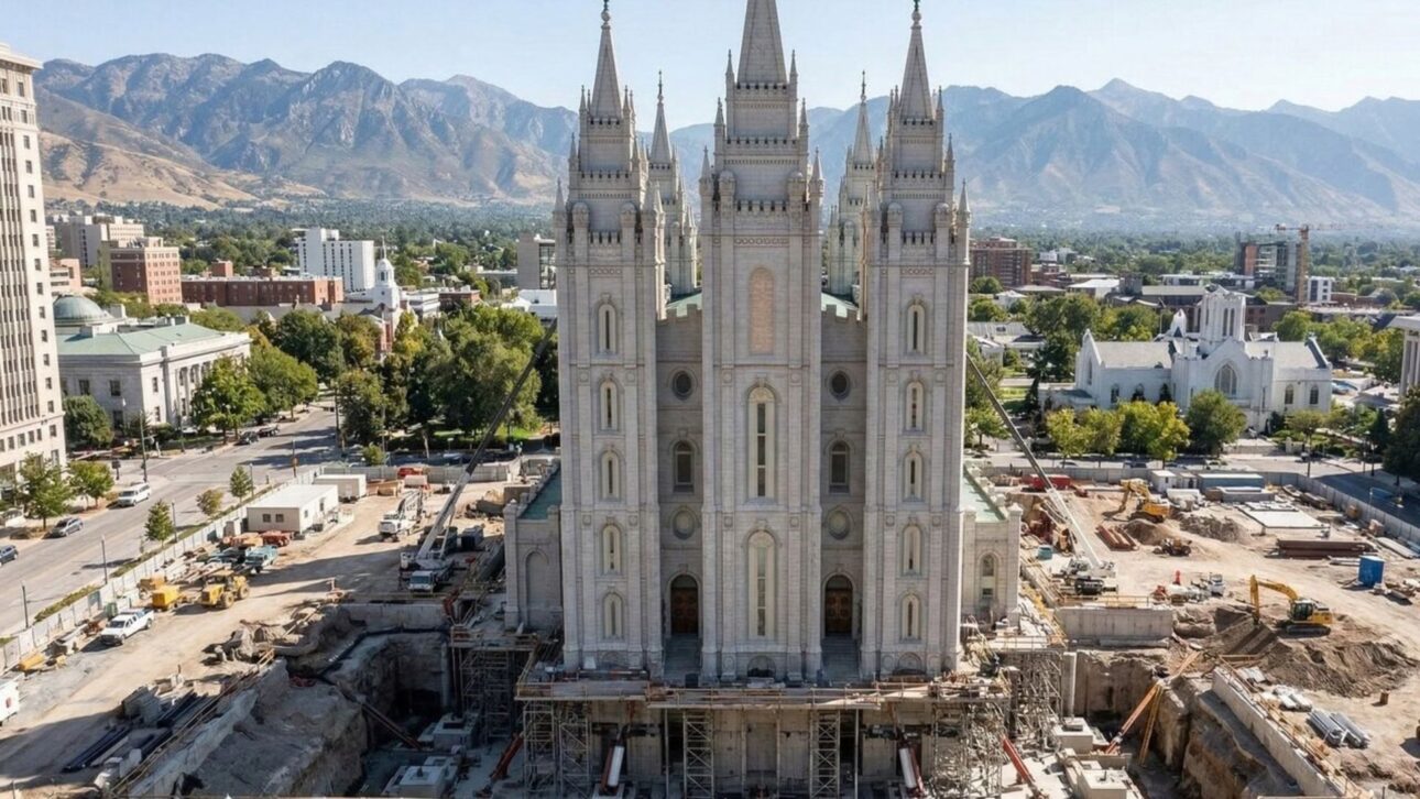 Templo de Salt Lake passa por obra bilionária com escavação profunda e 98 isoladores sísmicos para resistir a terremotos na região de Utah.