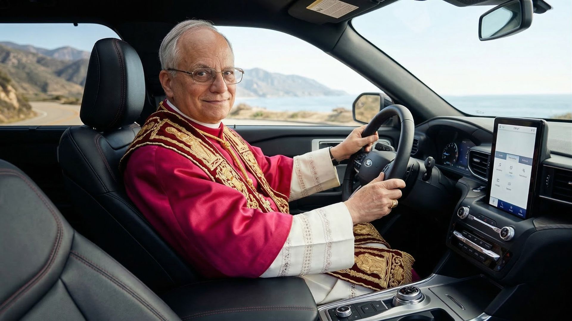 Ford cria Explorer Platinum 2026 híbrido exclusivo para o papa Leão XIV, com motor V6 de 318 cv, placas “DA POPE” e interior inspirado em Chicago. (Imagem/ ilustraçã oIA)