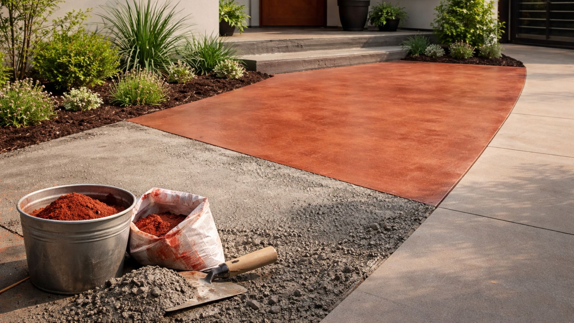 Calçadas podem ganhar cor e estilo com mistura simples de cimento e pó de xadrez. Técnica cria pisos duráveis e dispensa revestimentos caros.