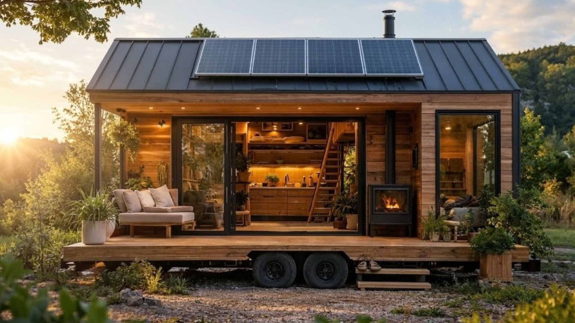 Minicasa francesa de 6,6 m combina marcenaria artesanal, energia solar e autonomia hídrica para criar uma tiny house compacta, sustentável e funcional. (Imagem: ilustração IA)