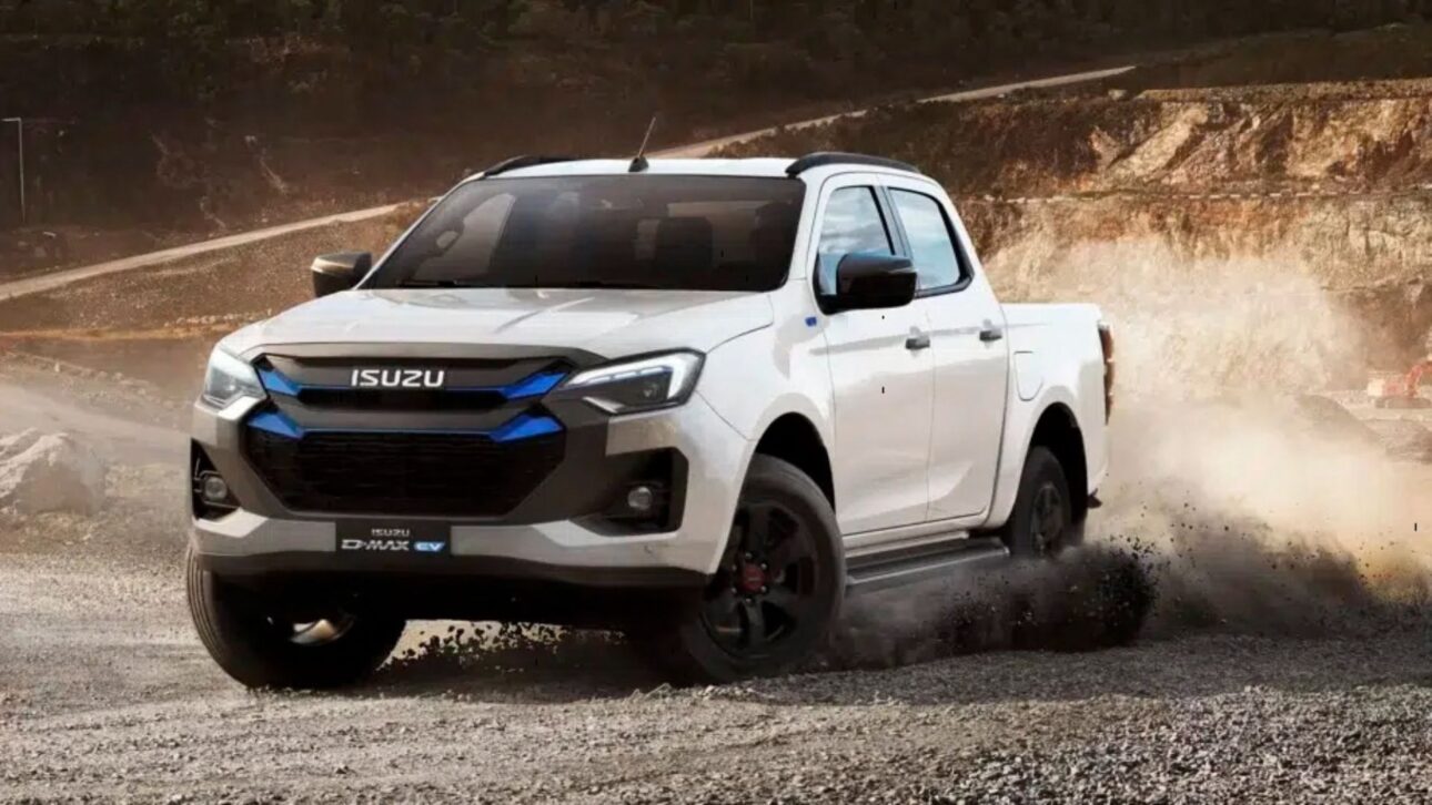 Picape elétrica Isuzu D-Max EV estreia em 2026 com tração 4x4, carga de 1 tonelada e reboque de 3,5 t, mirando o mesmo território da Toyota Hilux. (Imagem: divulgação)