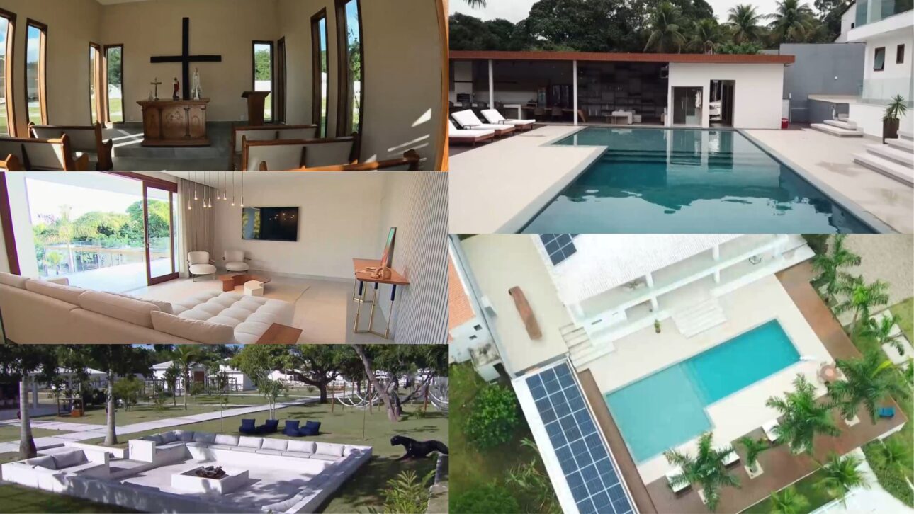 Sítio de Nicole Bahls em Itaboraí tem 20 mil m², mais de 80 animais, heliponto, capela privativa, horta e estrutura de lazer que chama atenção nas redes. (Imagem: reprodução/ SBT)